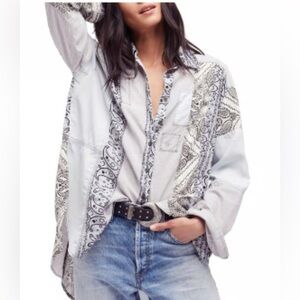 FREE PEOPLE All Patched Up Button Down Shirt Top M